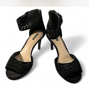 Alex Marie Black Laser-Cut Ankle-Strap Heels